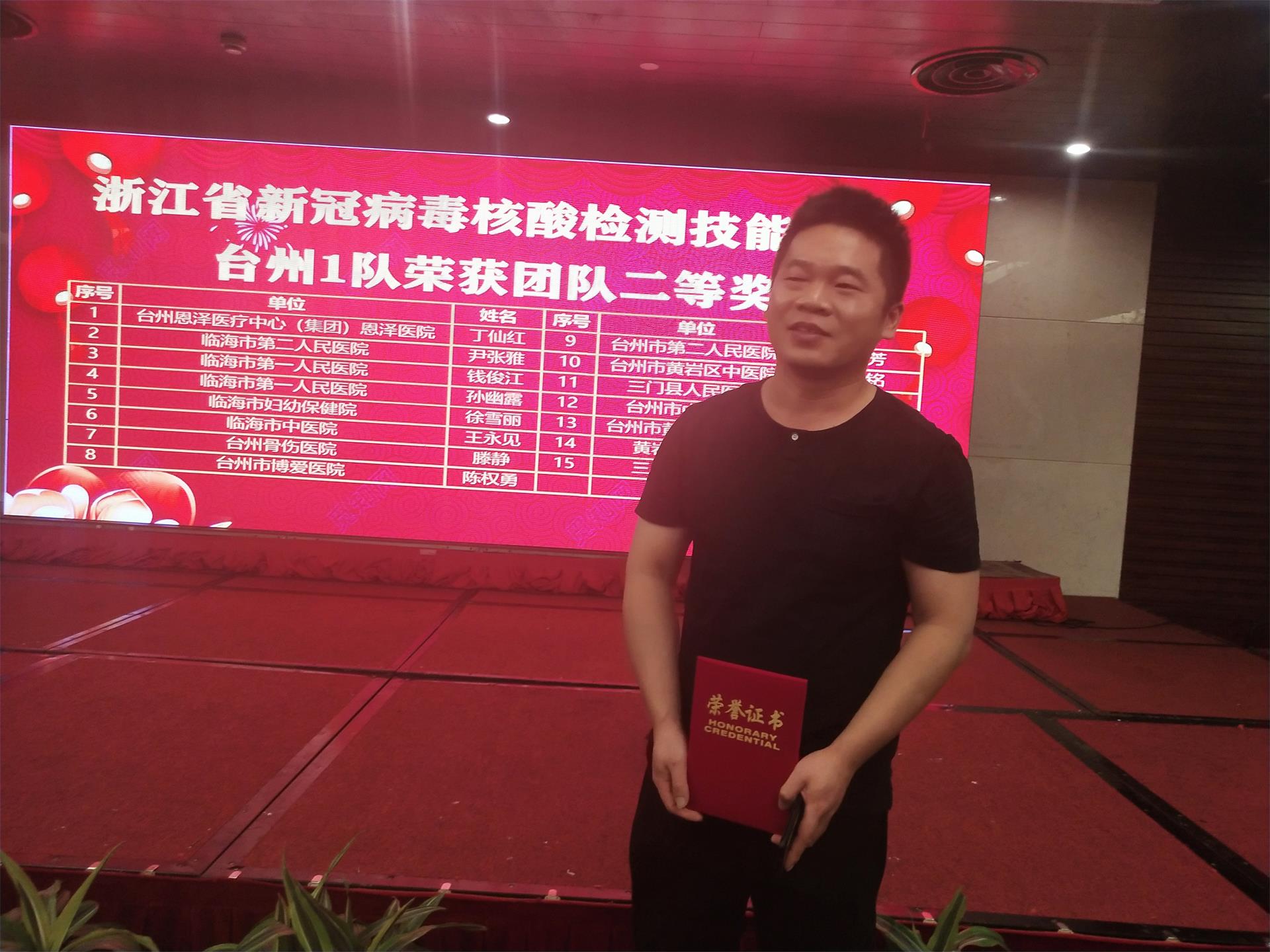 技能比武丨台州市博爱医院陈权勇参加的台州一队获省核酸检测比武团队二等奖